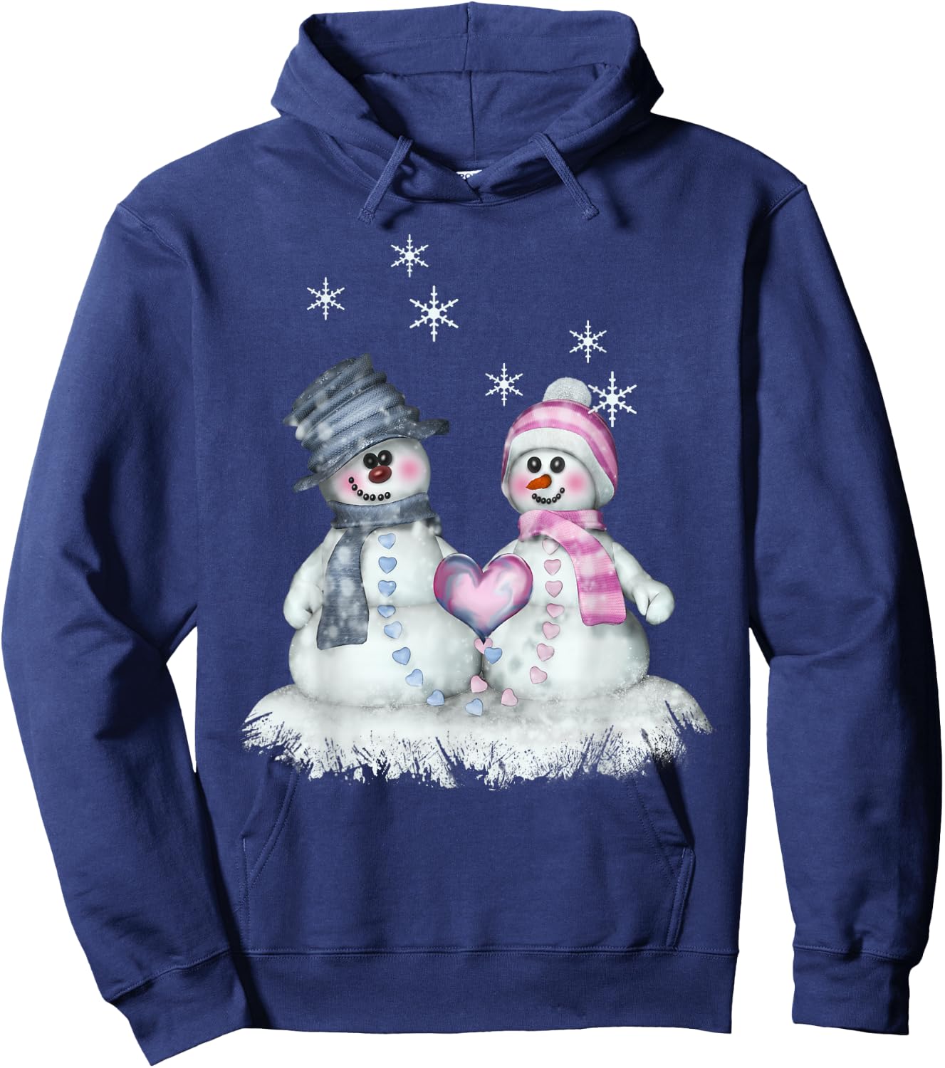 Snowman & Snowwoman with Heart Winter Motif Hoodie - Hoodie | Navy