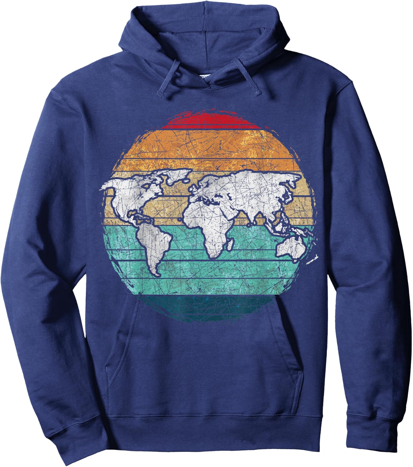 Retro World Map Hoodie - Hoodie | Navy