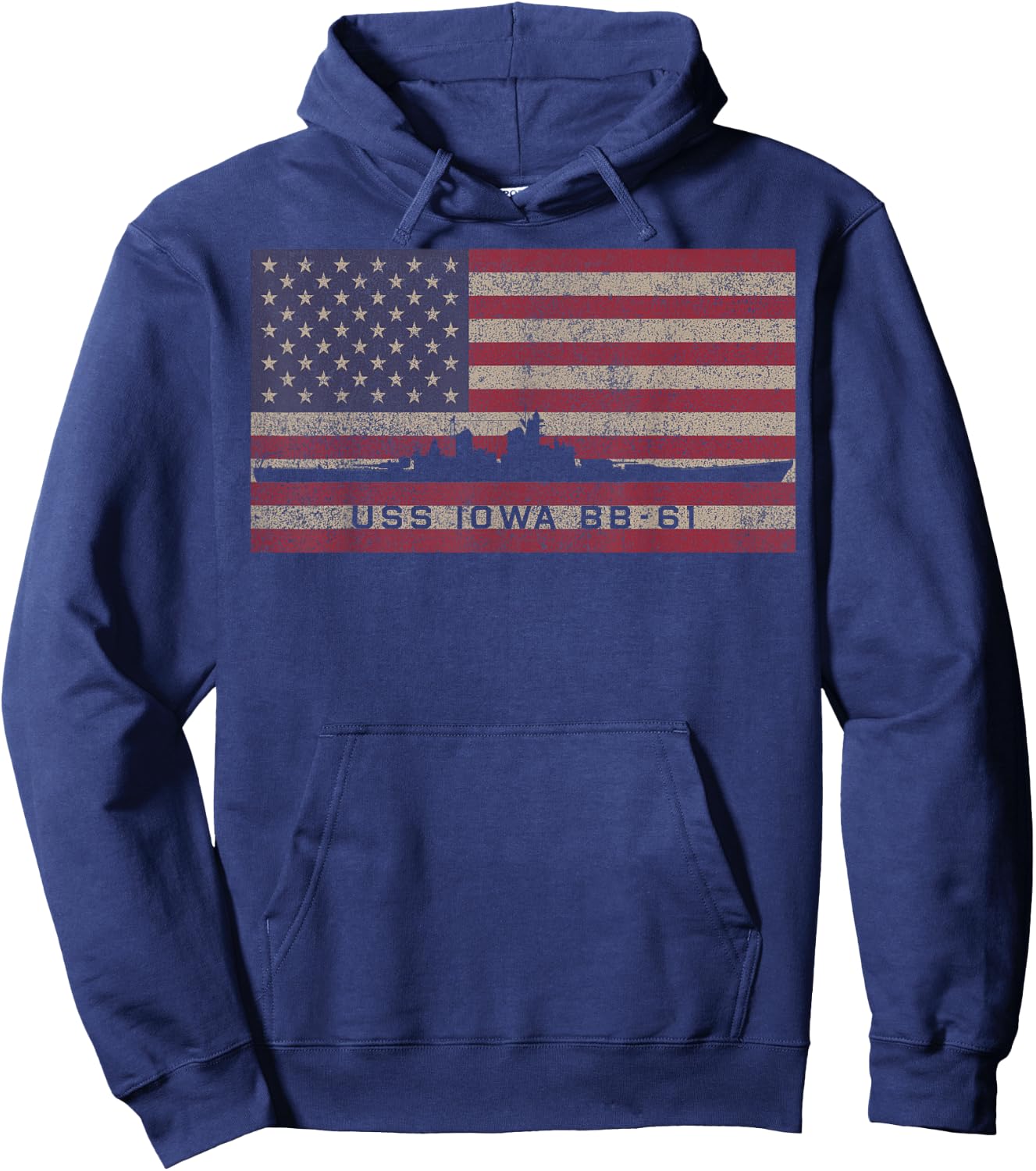 USS Iowa BB-61 WW2 Battleship USA American Flag Hoodie - Hoodie | Navy