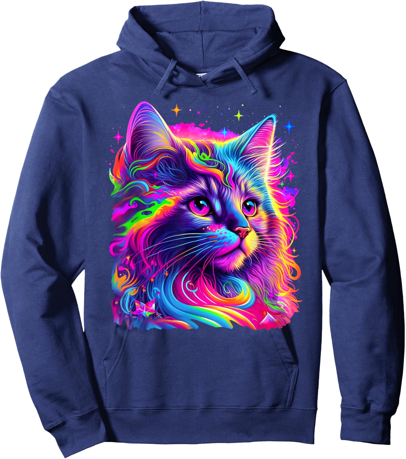 Colorful Rainbow Cat Graphic Hoodie - Hoodie | Navy