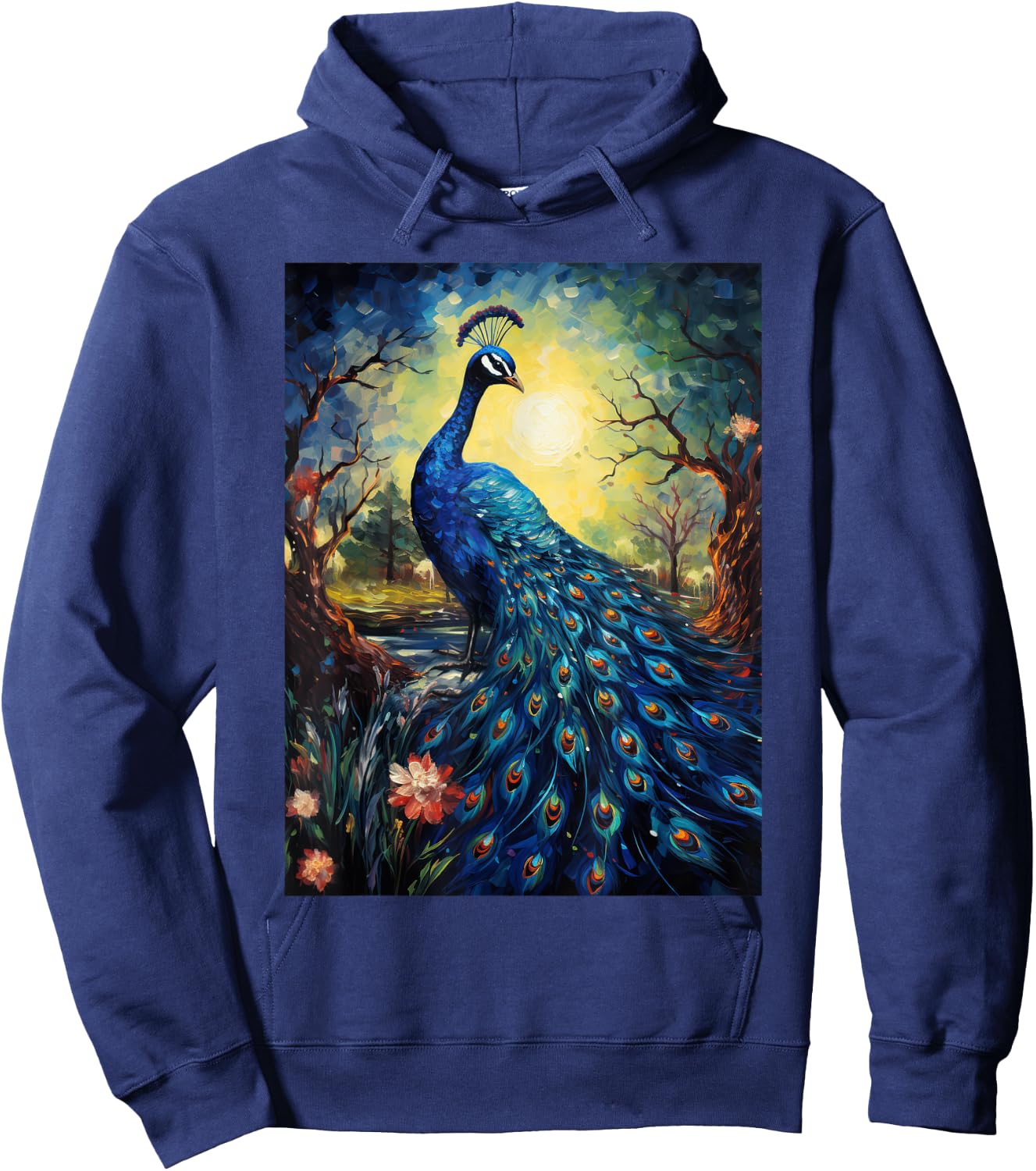 Peacock Starry Night Van Gogh Style Graphic Hoodie - Hoodie | Navy