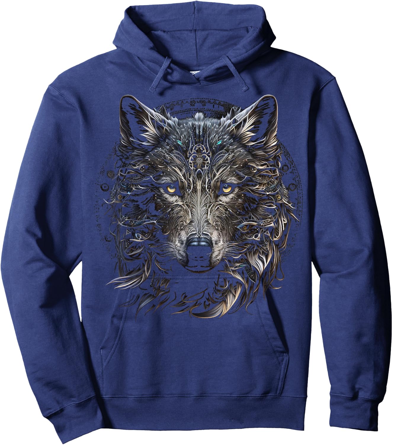 Wolf Mandala Artwork | Animal Motif Wolf Hoodie - Hoodie | Navy