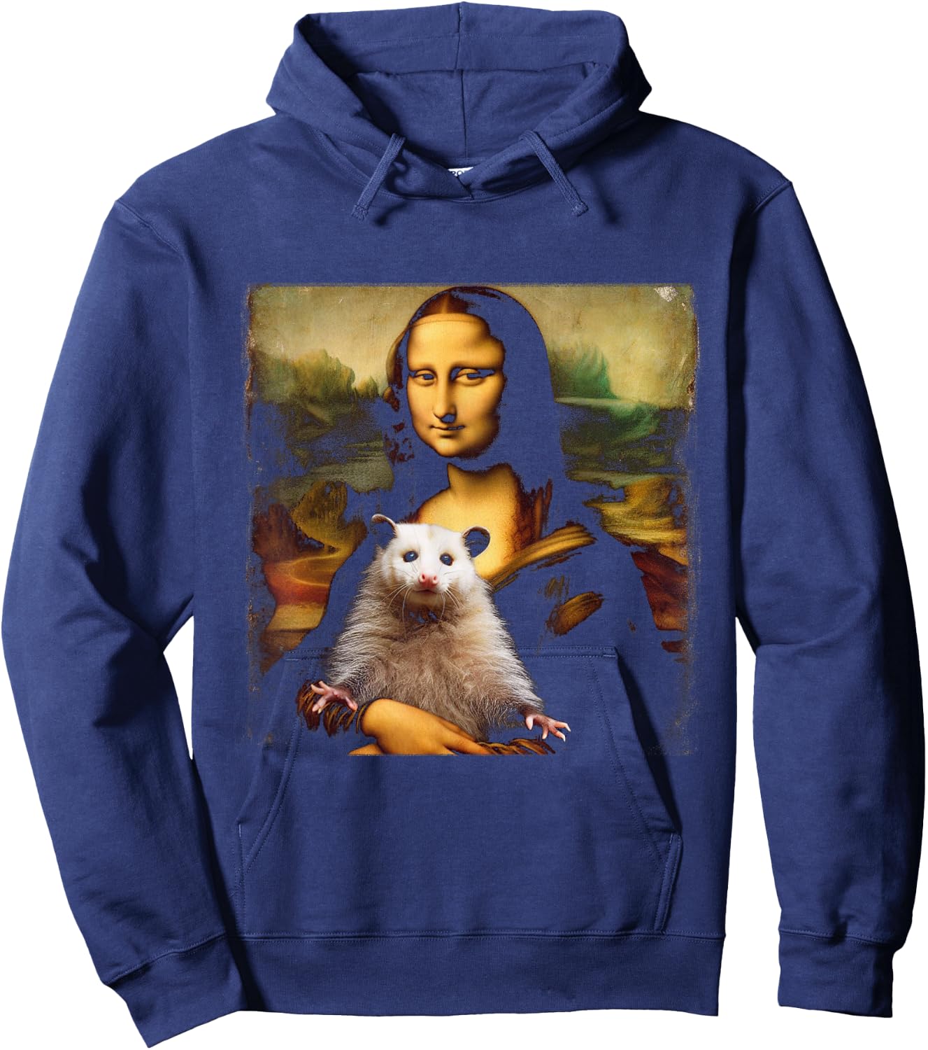 Funny Mona Lisa Holding an Opossum Hoodie - Hoodie | Navy