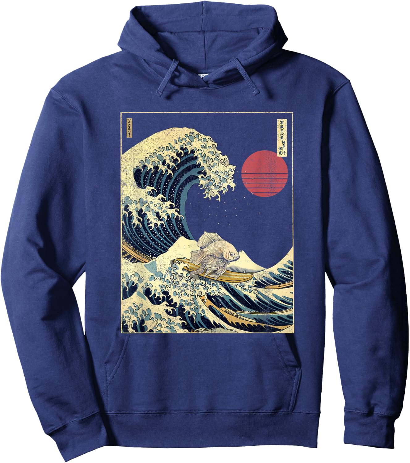 Beta Fish Kanagawa Wave Funny Surf Animal Hoodie - Hoodie | Navy