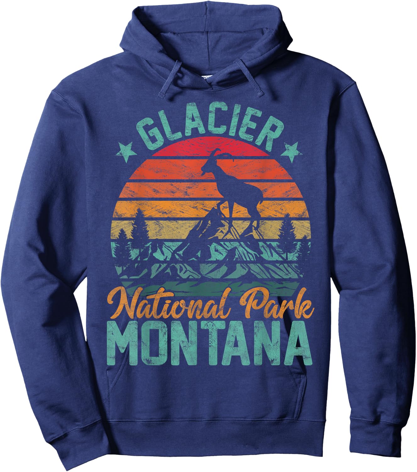 Glacier National Park Montana Moose Goat Hiking Hoodie - Hoodie | Navy