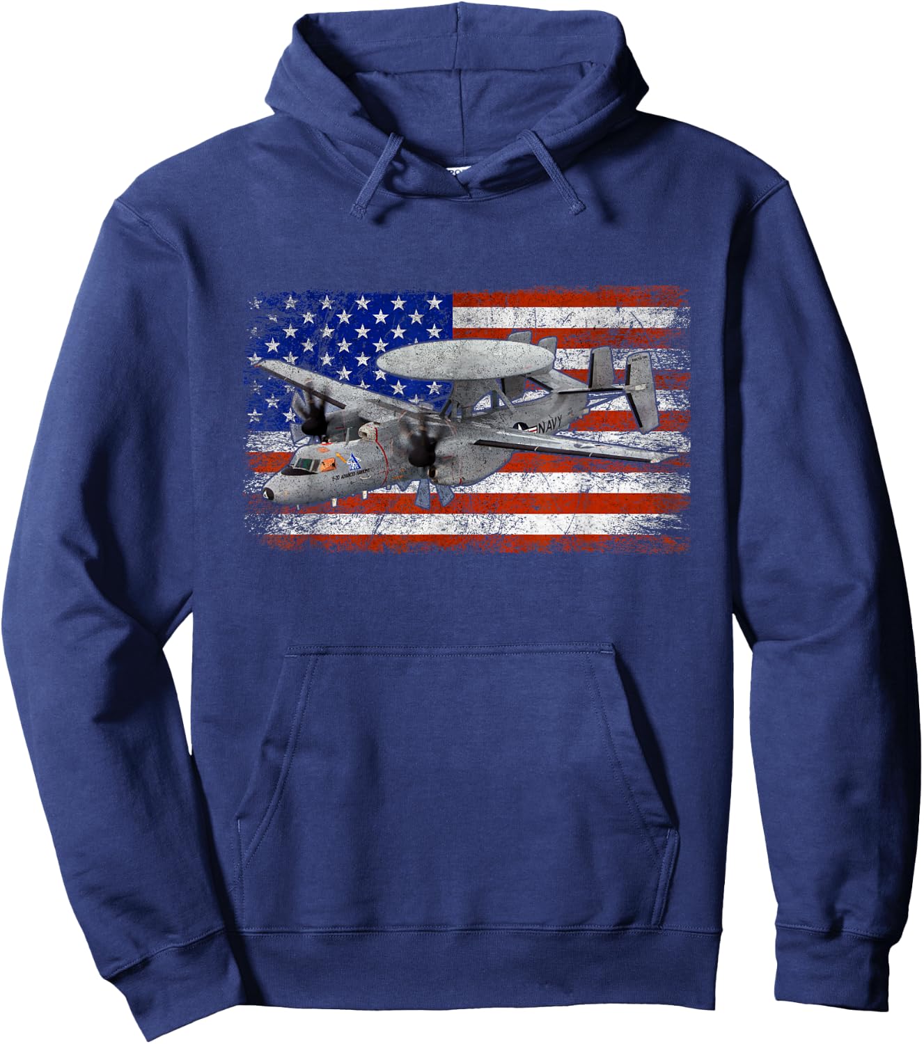 E-2 Hawkeye Airplane Vintage Flag Hoodie - Hoodie | Navy