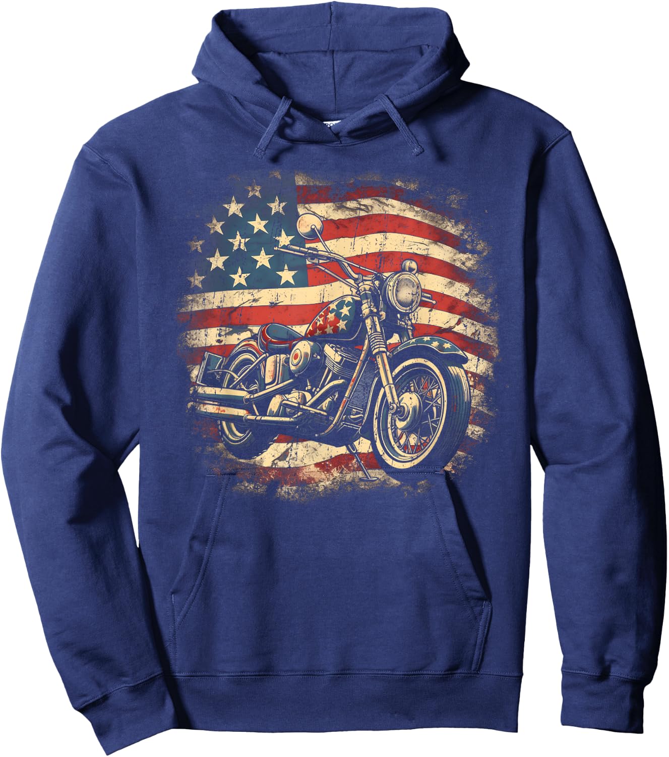 Vintage US Flag Motorcycle USA Retro Biker Hoodie - Hoodie | Navy