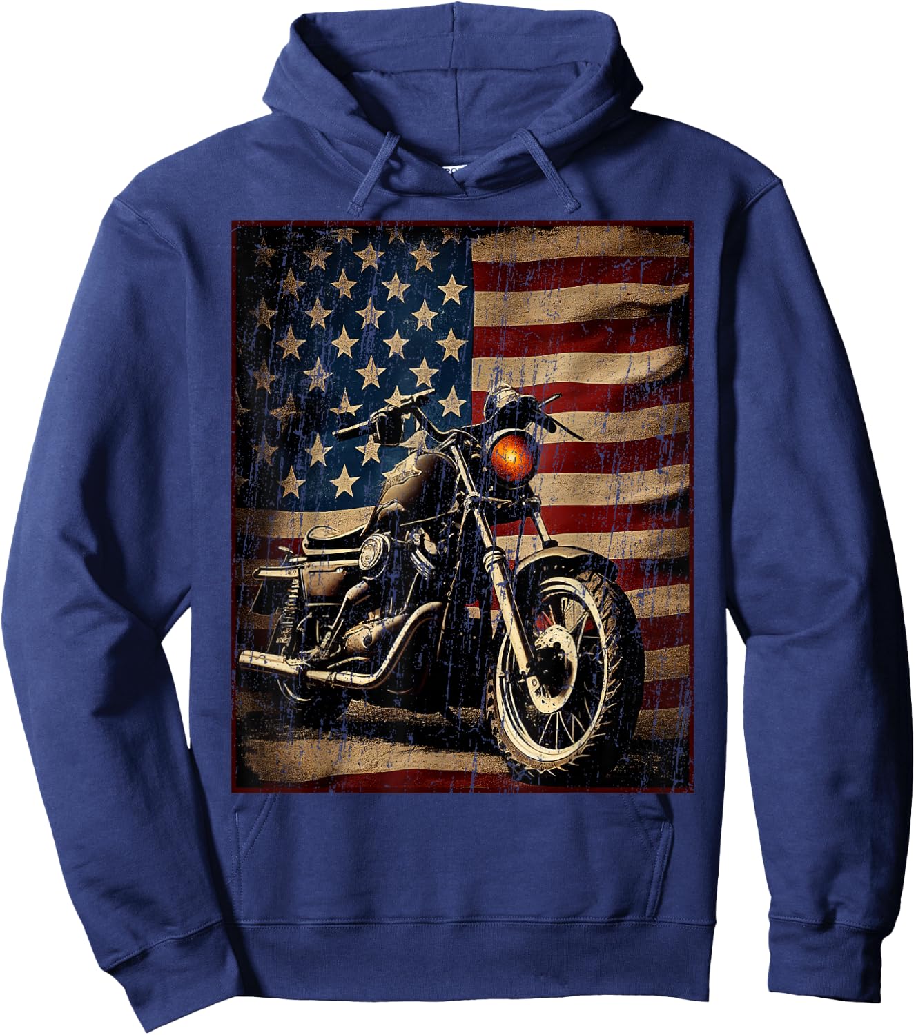 Motorcycle USA Flag Retro Biker Hoodie - Hoodie | Navy