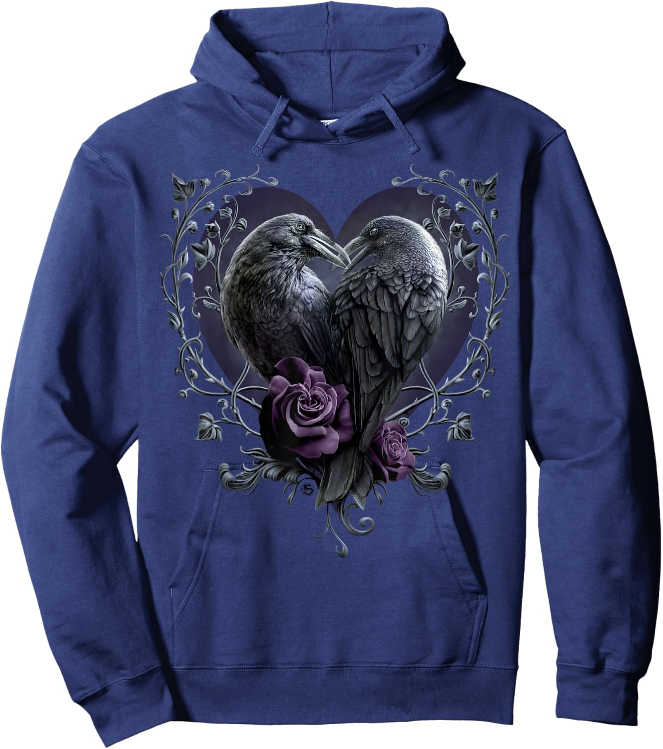Spiral Original - Raven Heart - Gothic Ravens Hoodie - Hoodie | Navy