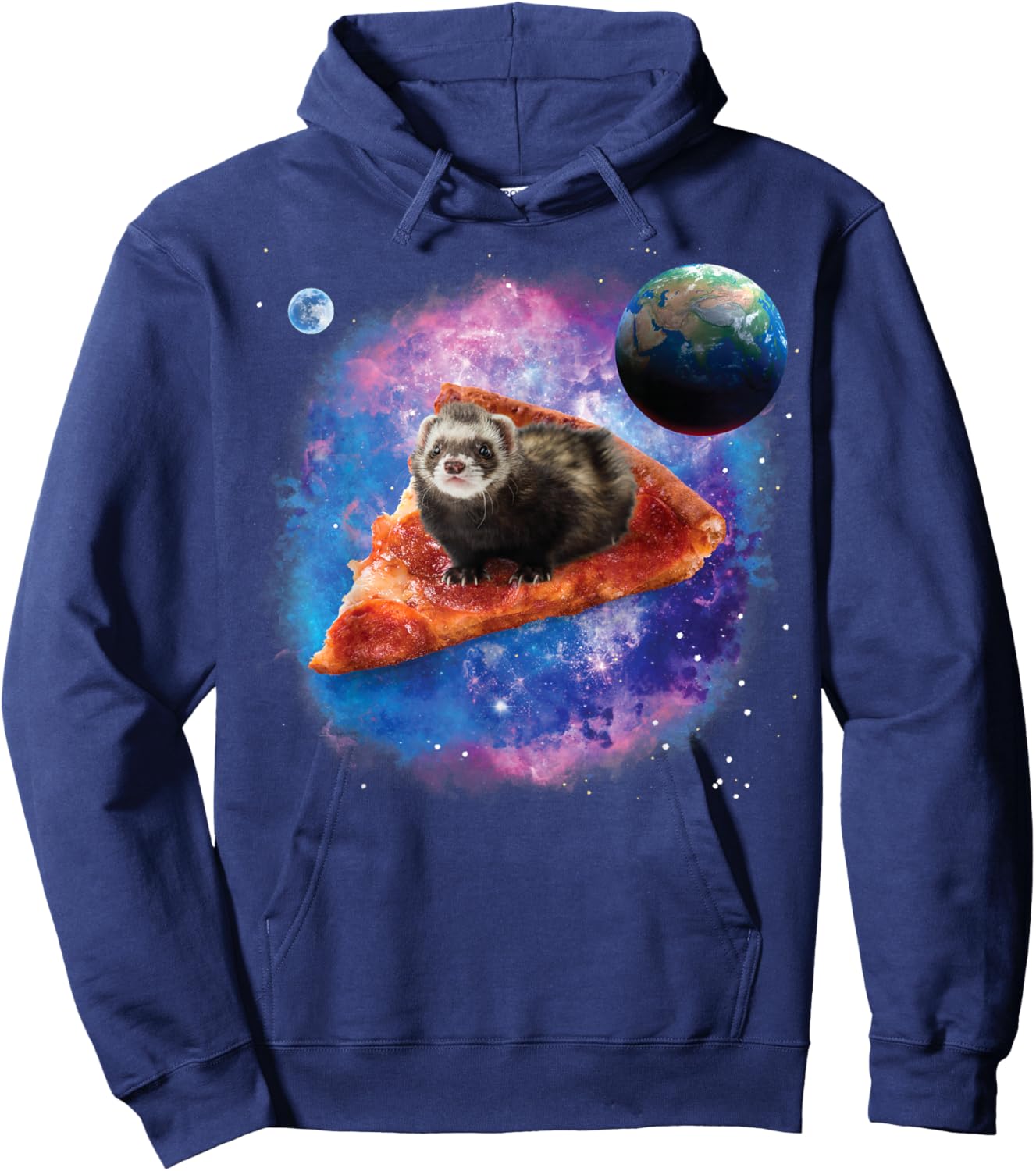 Funny Ferret on a Pizza in Space Ferret Hoodie - Hoodie | Navy