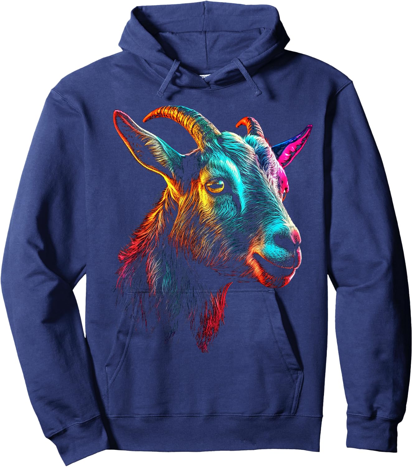 Goat Colorful Artwork | Animal Motif Goat Hoodie - Hoodie | Navy