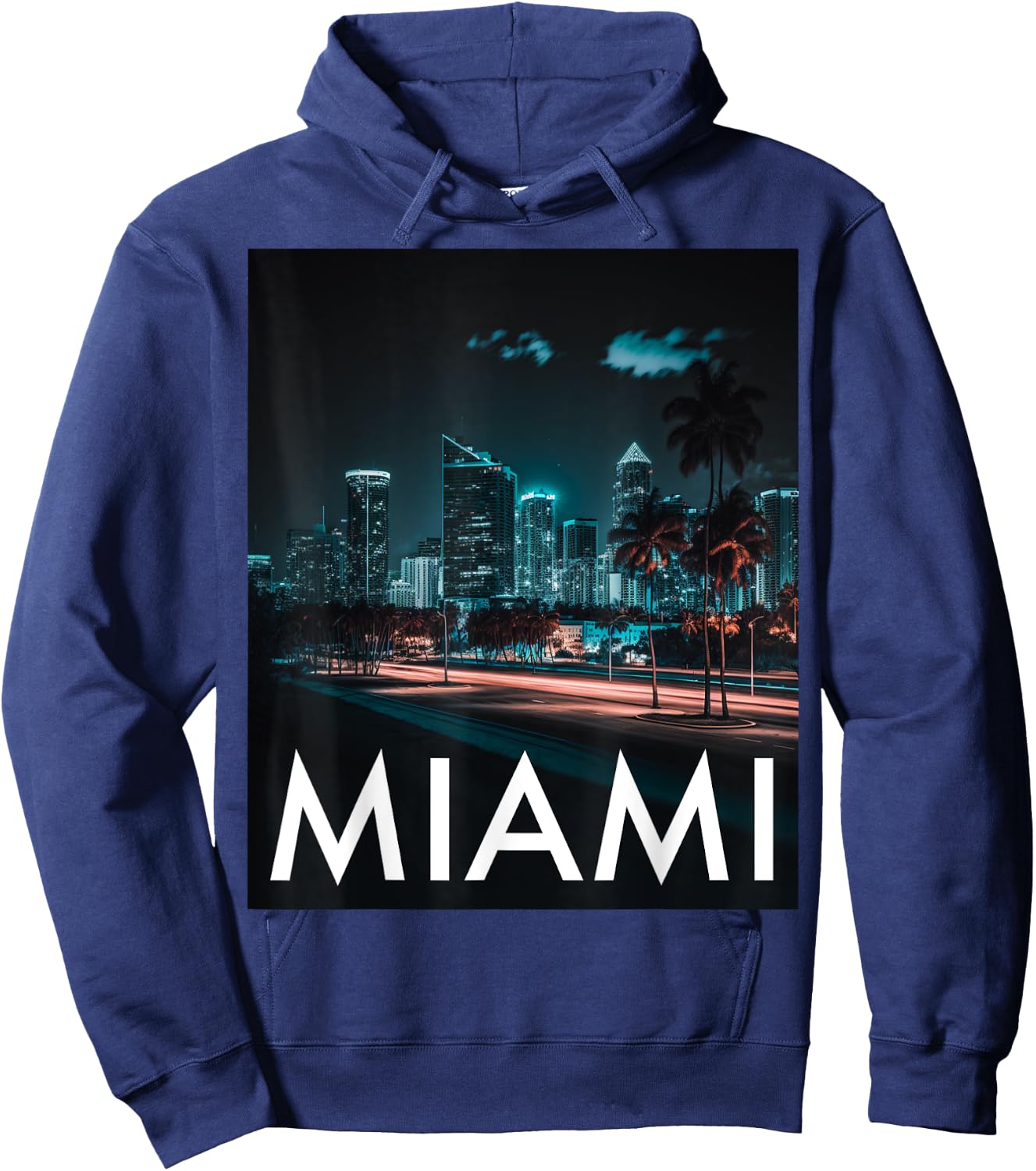 Miami Skyline Nightlife Hoodie - Hoodie | Navy
