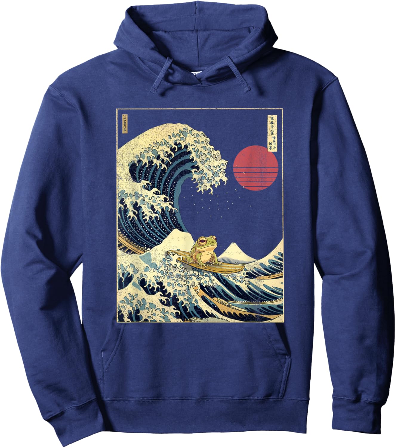 Frog Japanese Kanagawa Wave Funny Surf Animal Hoodie - Hoodie | Navy