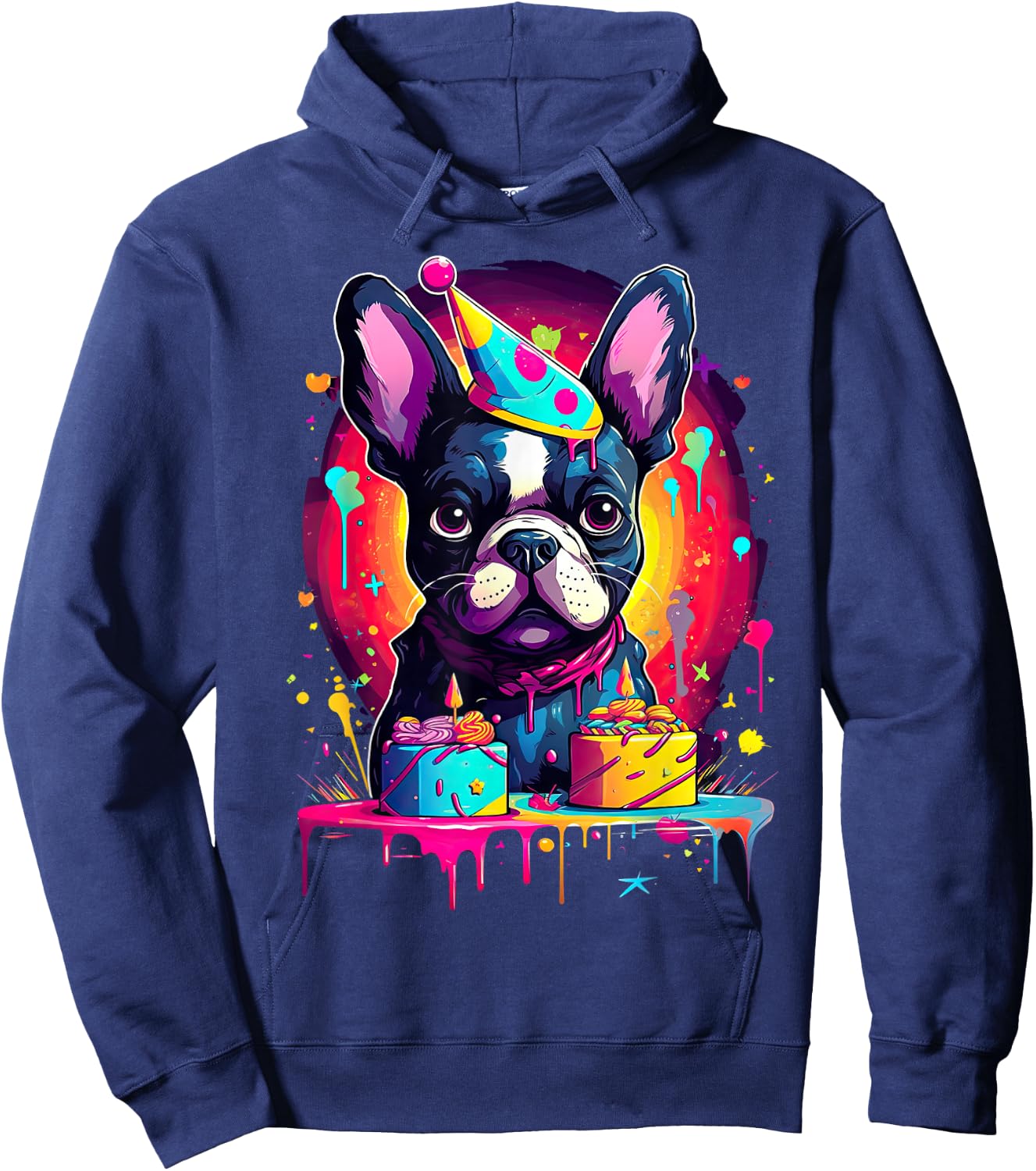 French Bulldog Dog Birthday Party Themed Women Hoodie - Hoodie | Navy