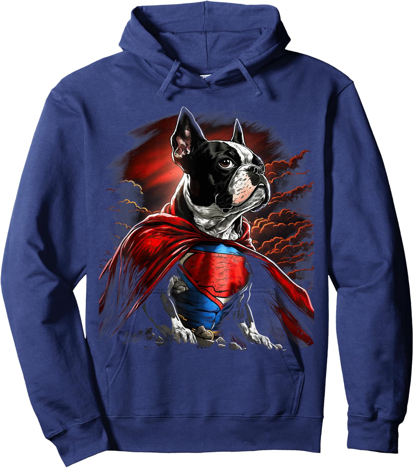 Super Power Superhero Boston Terrier Dog Hoodie - Hoodie | Navy