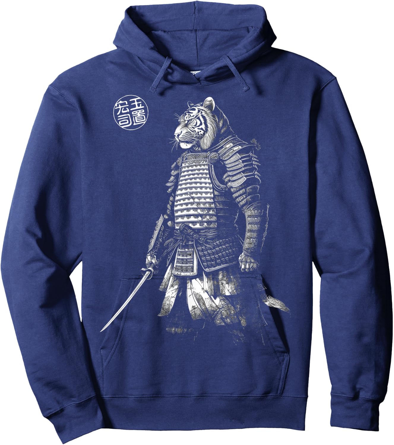 Japanese Aesthetics Tiger Samurai Beast Graphic Hoodie - Hoodie | Navy