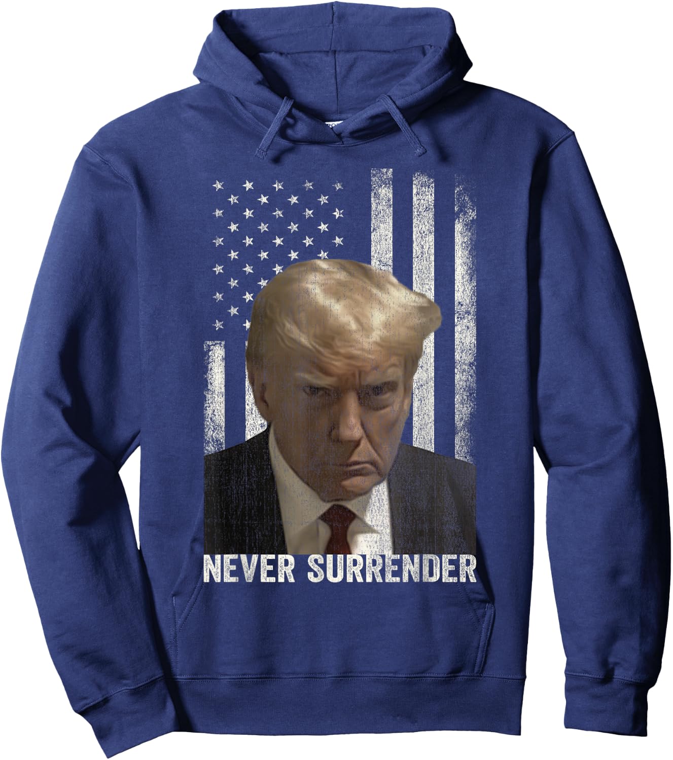 Donald Trump Mugshot Never Surrender Hoodie - Hoodie | Navy