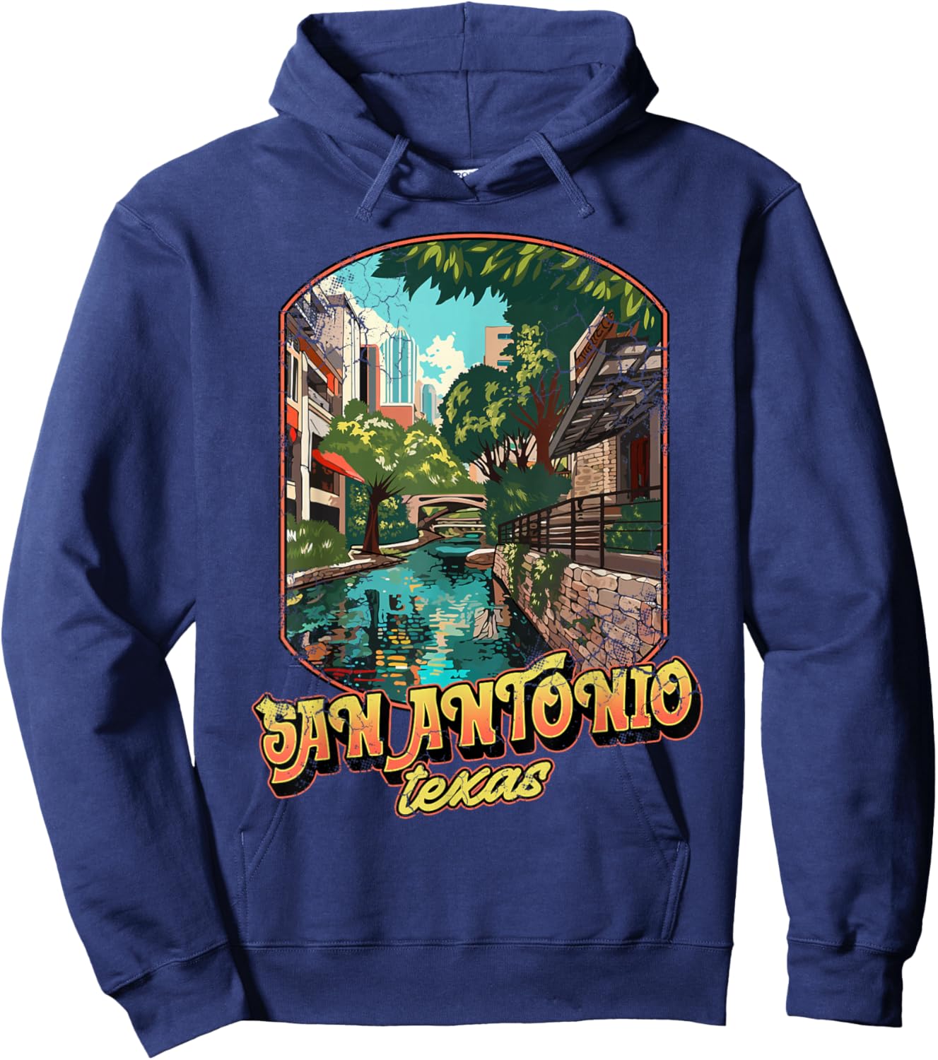 San Antonio Texas City Design Distressed Hoodie - Hoodie | Navy