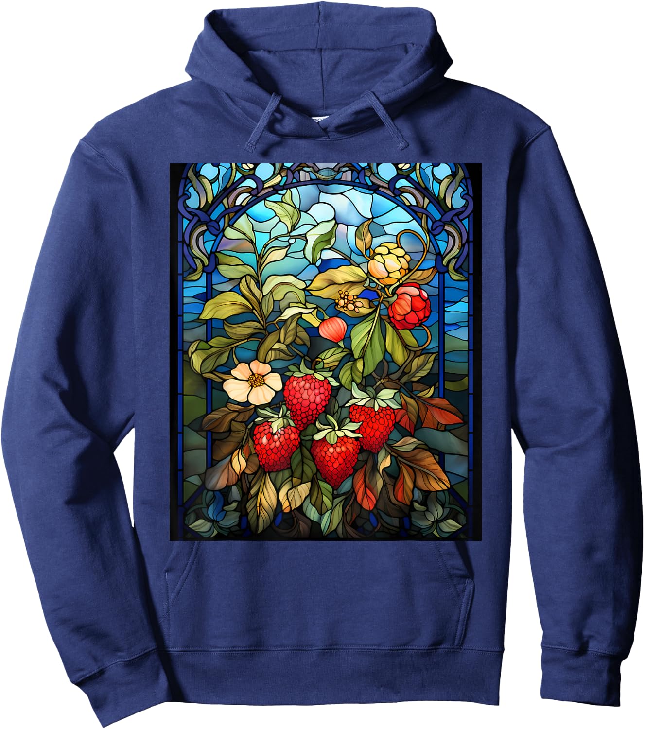 Stained Glass Style Strawberry Hoodie - Hoodie | Navy