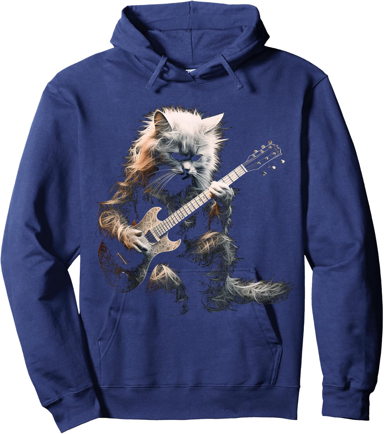 Funny Guitar Cat Rock Cat Playing Guitar Hoodie - Hoodie | Navy