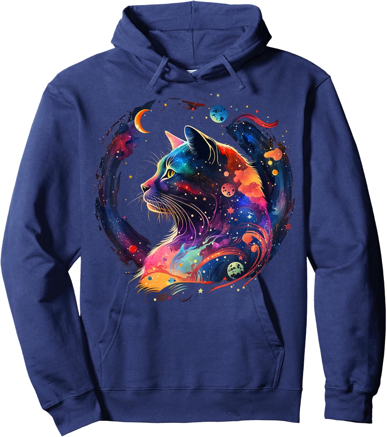 Astronaut Outer Space Kitty on Galaxy Cat Lover Hoodie - Hoodie | Navy