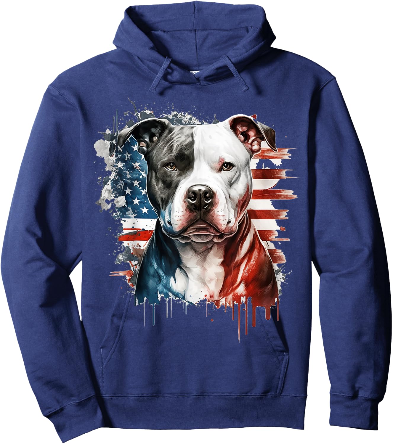 Patriotic Canine A Pitbull with American Flag Hoodie - Hoodie | Navy