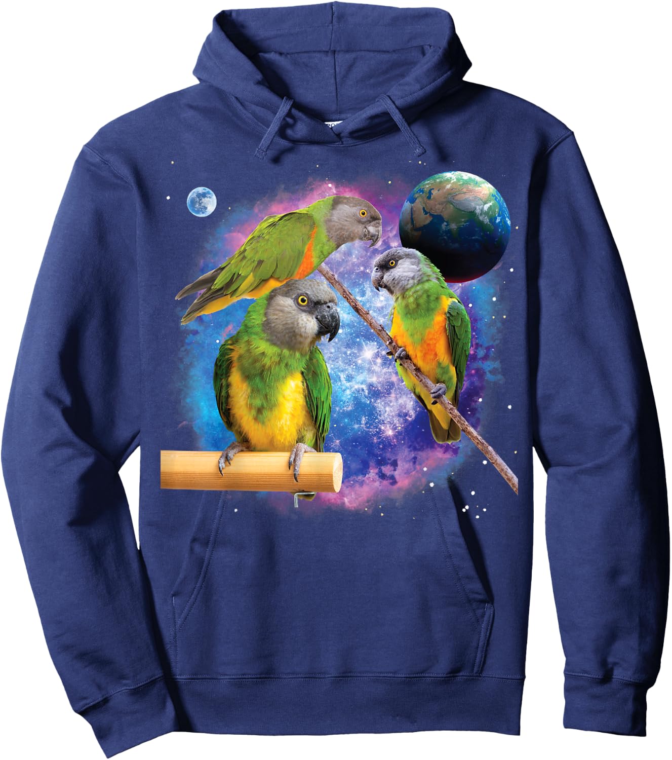 Senegal Parrots In Space, Funny Senegal Parrot Hoodie - Hoodie | Navy