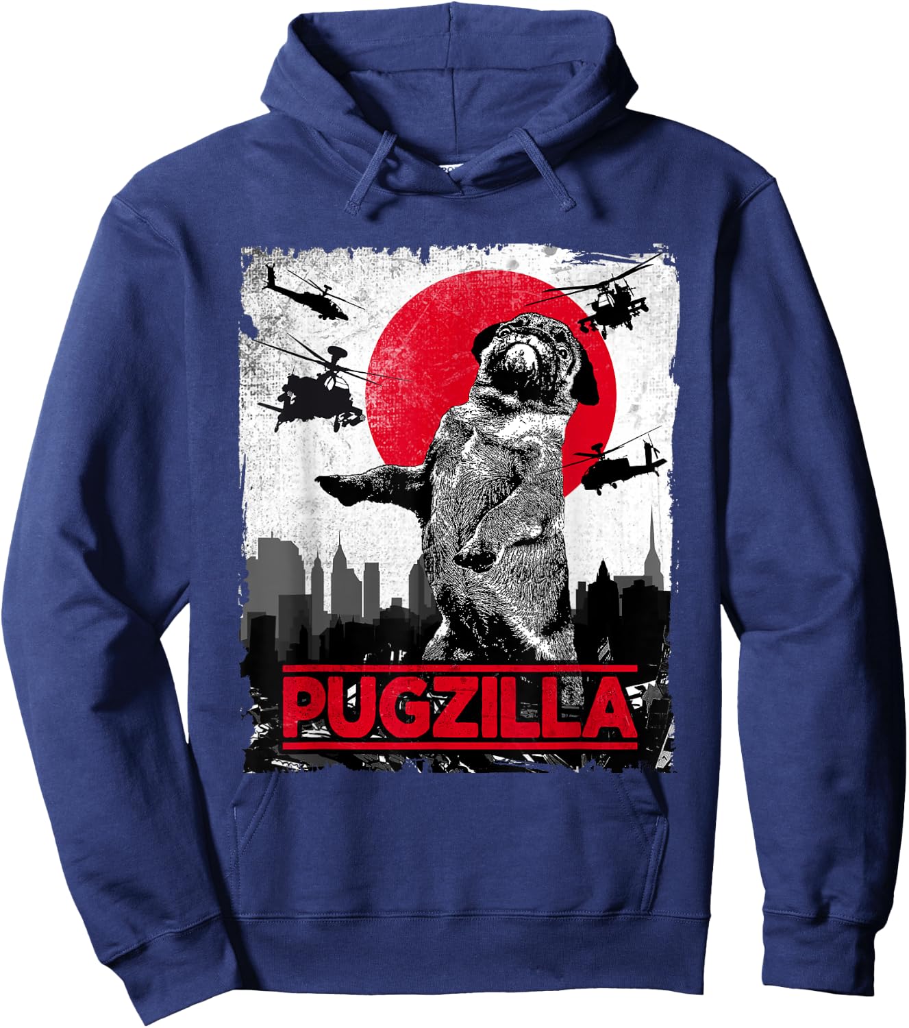 Funny Pugzilla Pug Dog Hoodie - Hoodie | Navy
