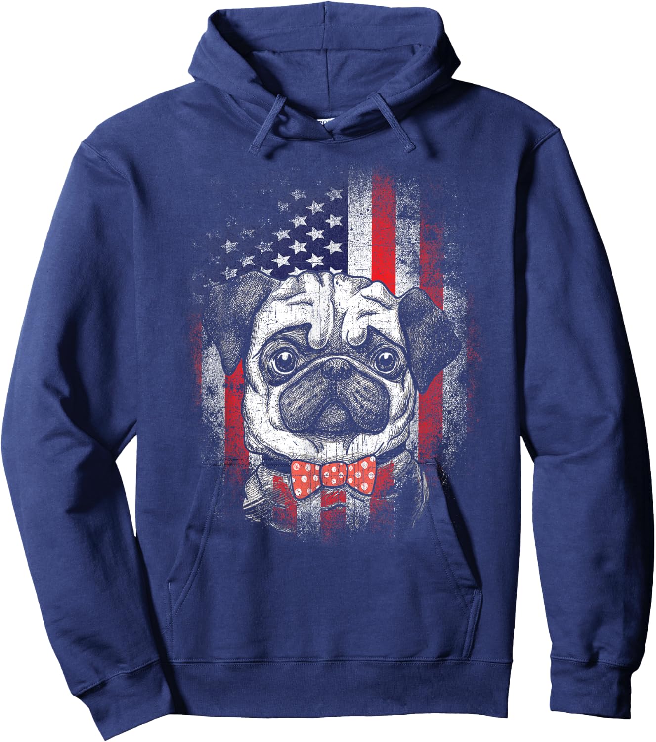 Patriotic Pug American Flag 4th Of July Hoodie - Hoodie | Navy