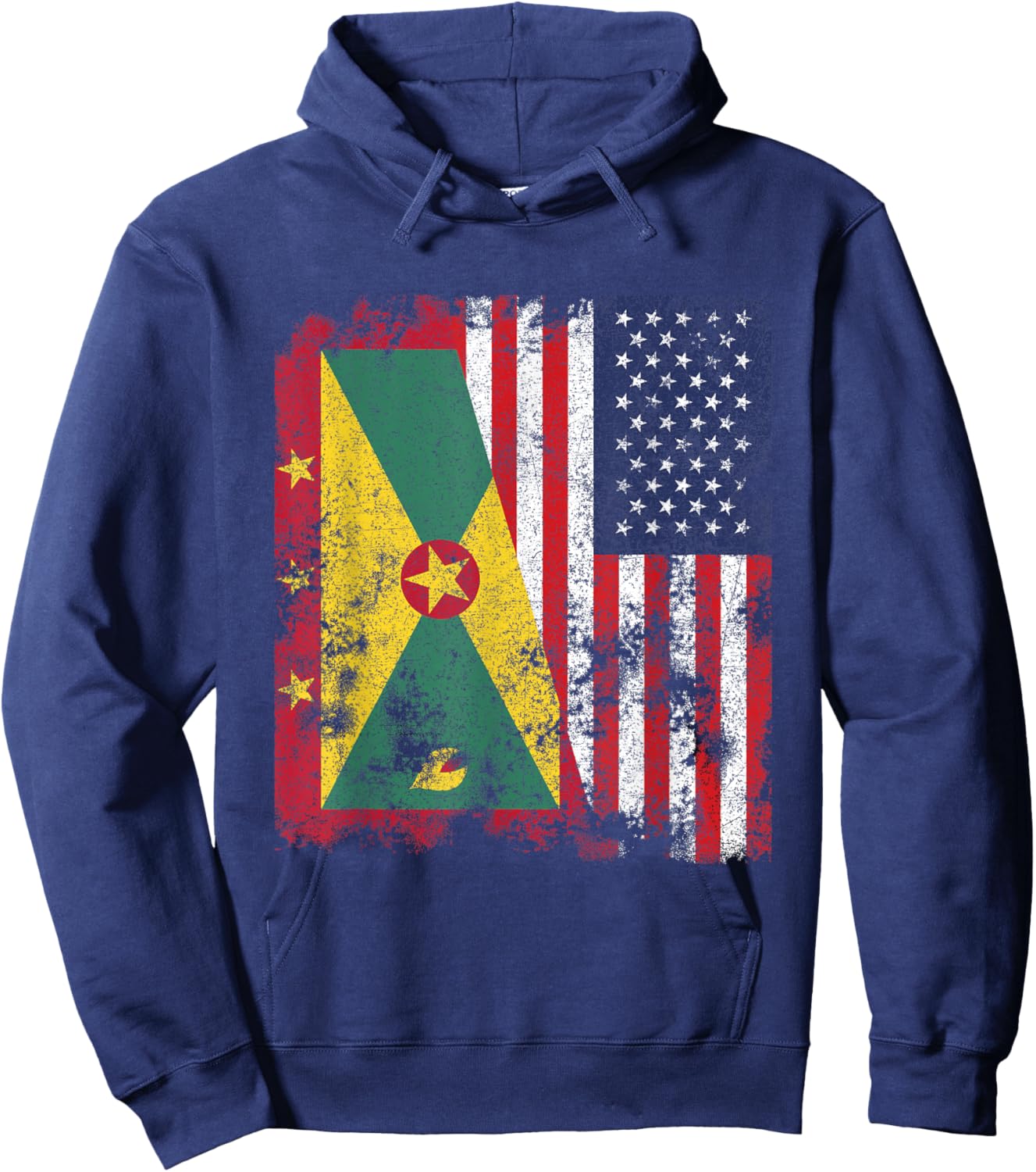 Grenada USA Flag Distressed - Half American Hoodie - Hoodie | Navy