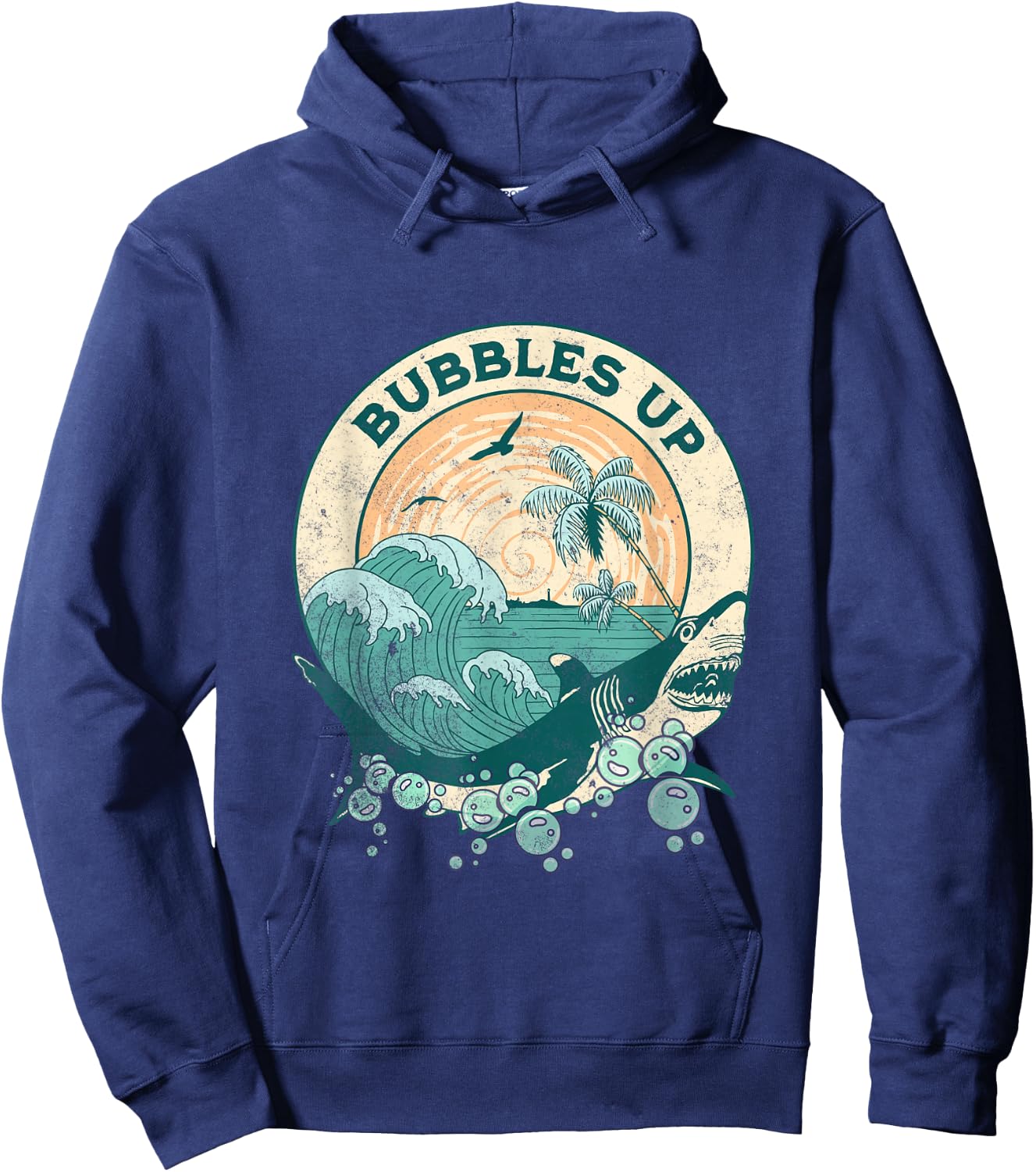 Cool Vintage Bubbles Up Shark Women And Kids Hoodie - Hoodie | Navy