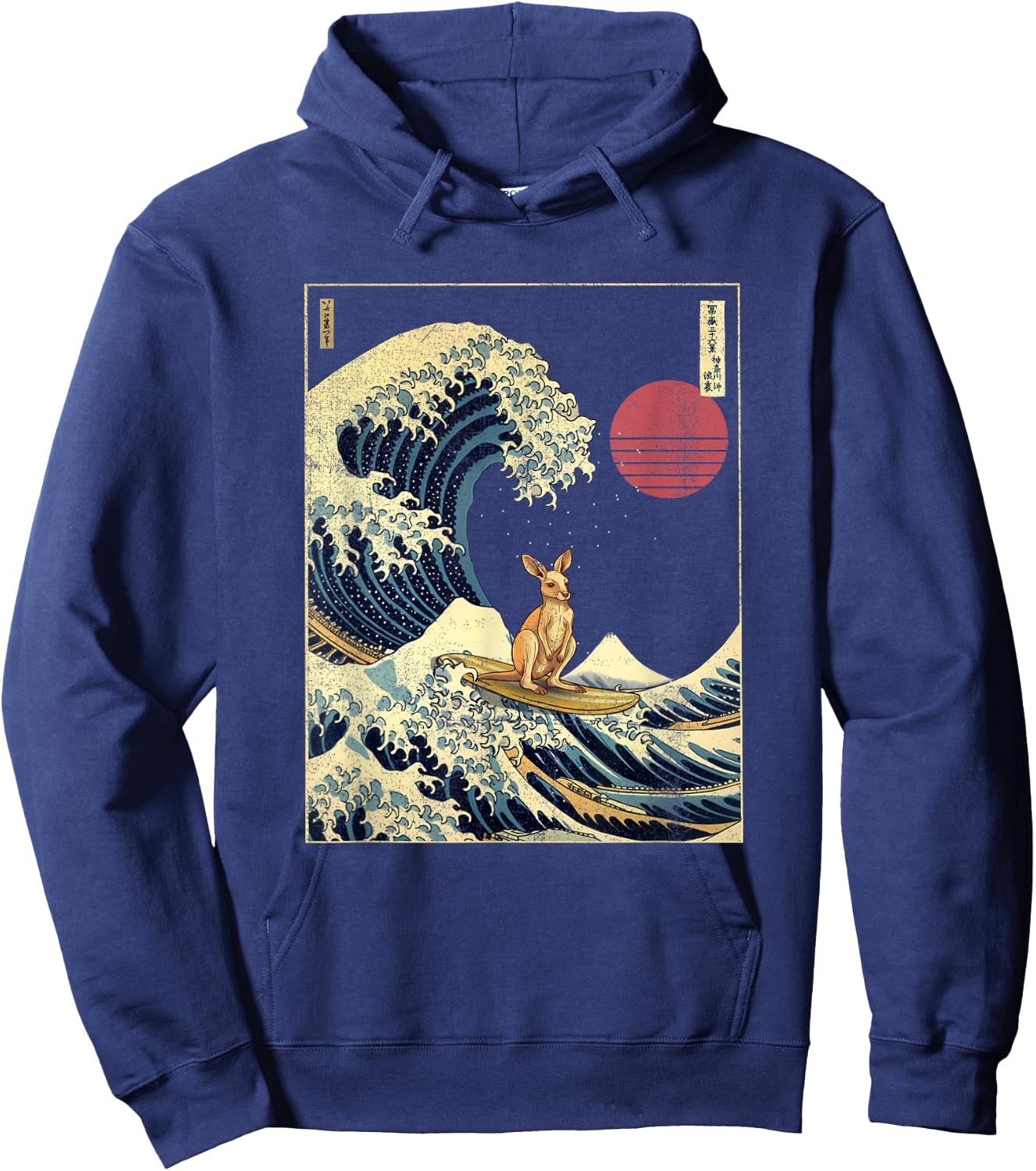 Kangaroo Kanagawa Wave Funny Surf Animal Hoodie - Hoodie | Navy