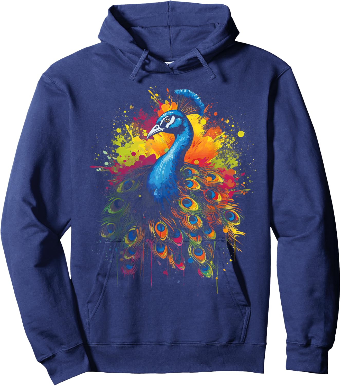 Colorsplash Artwork Peacock Bird Multicolor Hoodie - Hoodie | Navy