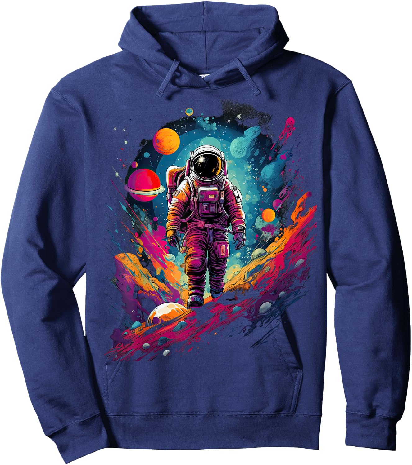 Astronaut in Space with Planets in Galaxies Hoodie - Hoodie | Navy
