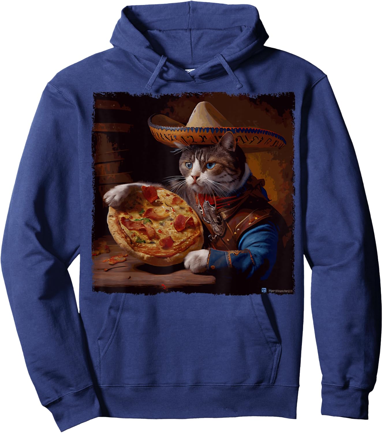 Funny Cat Cowboy Pizza Hoodie - Hoodie | Navy