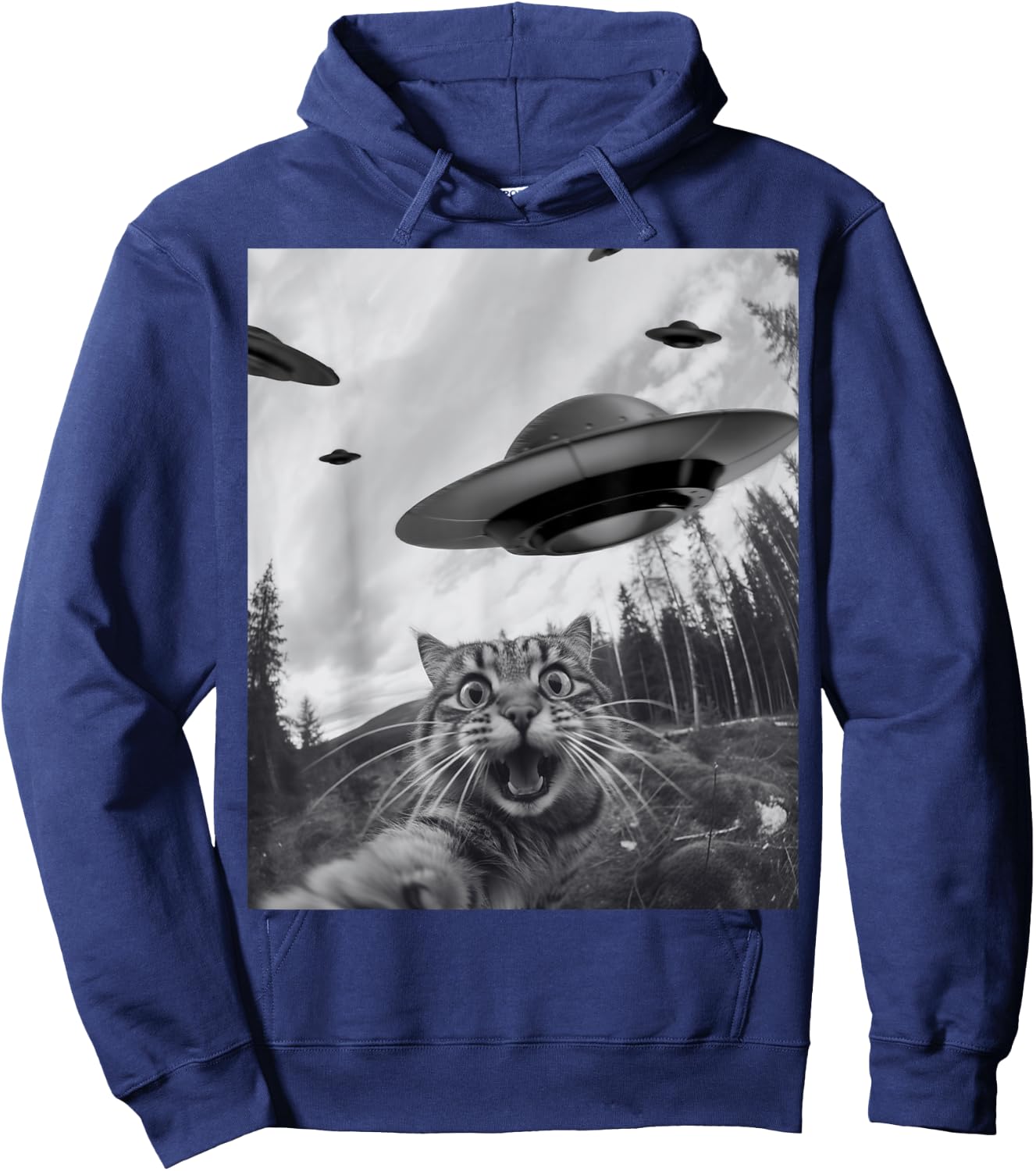 Funny Cat Selfie with Alien UFO Hoodie - Hoodie | Navy