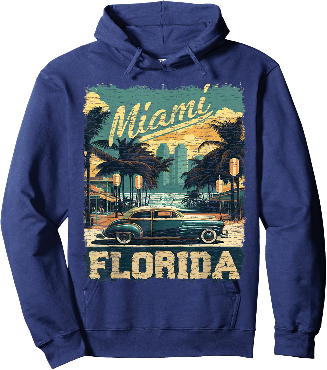 Vintage Miami Vibes Retro Florida Hoodie - Hoodie | Navy