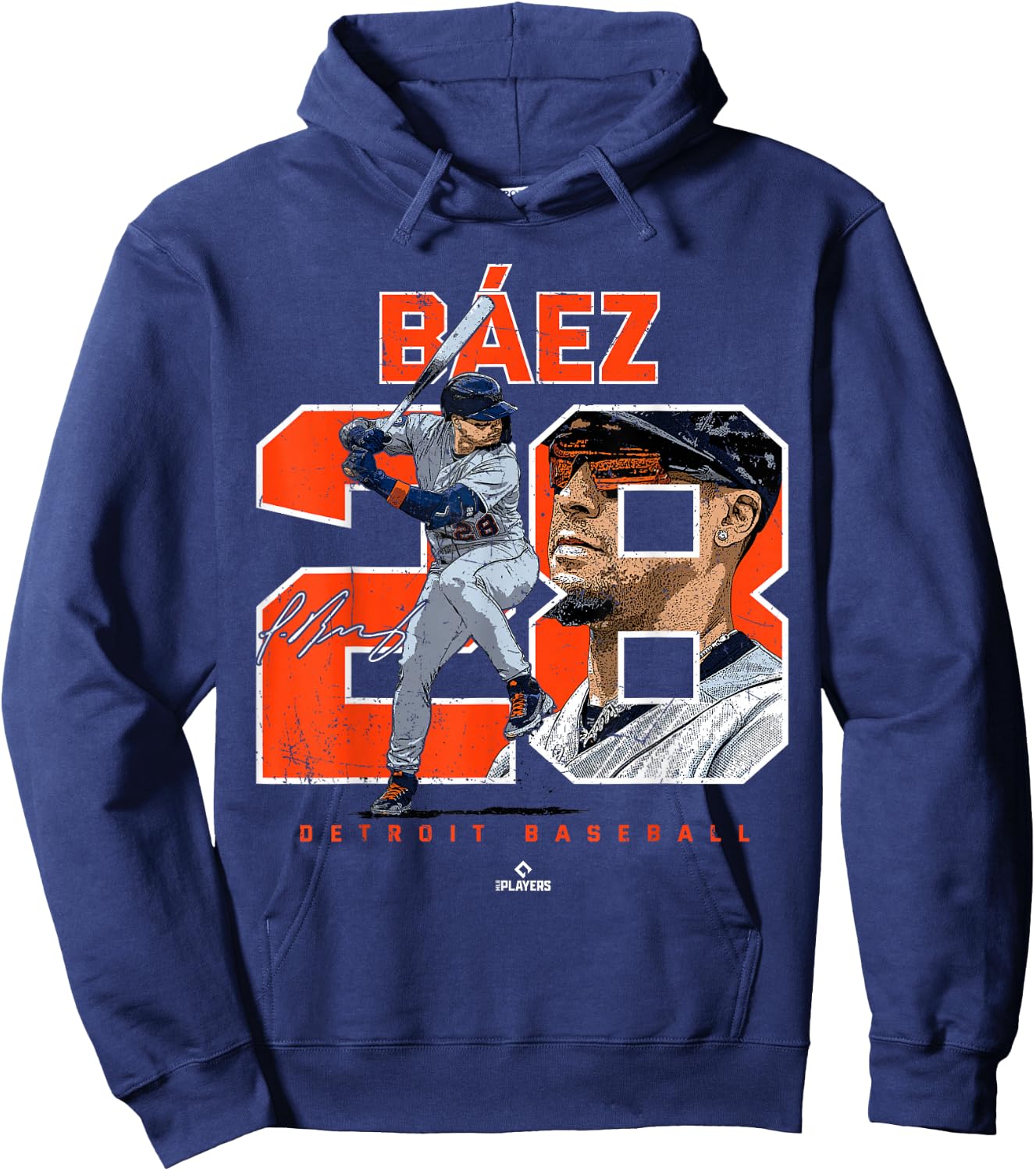 Number and Portrait Javier Baez Detroit MLBPA Hoodie - Hoodie | Navy