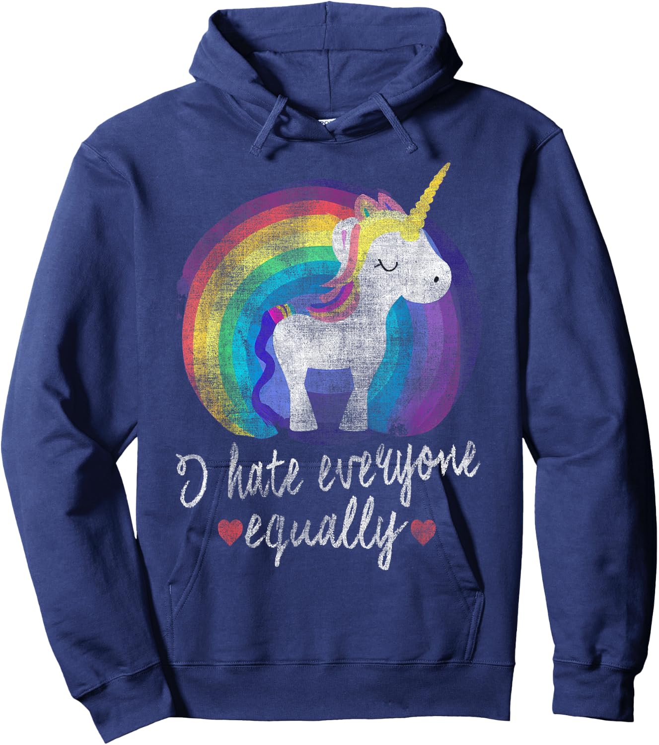 I Hate Everyone Equally Rainbow Unicorn Hoodie - Hoodie | Navy