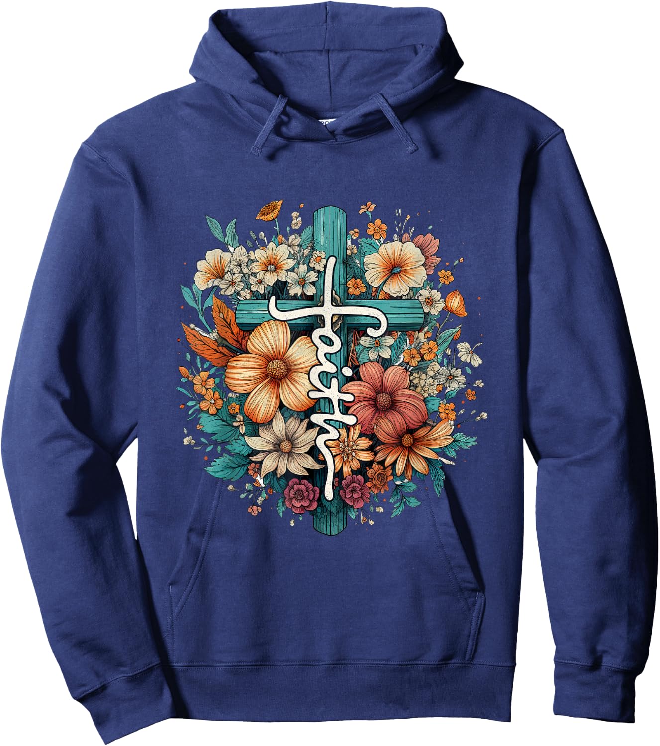 Christian Faith Cross Flowers for Jesus and God Hoodie - Hoodie | Navy