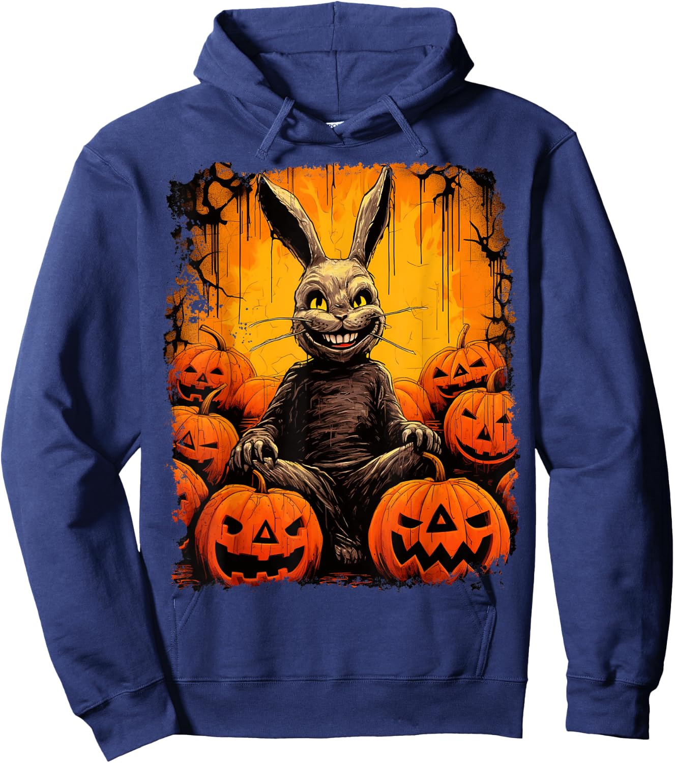 Pop Art Colorful Bunny Rabbit Halloween Pumpkin Hoodie - Hoodie | Navy