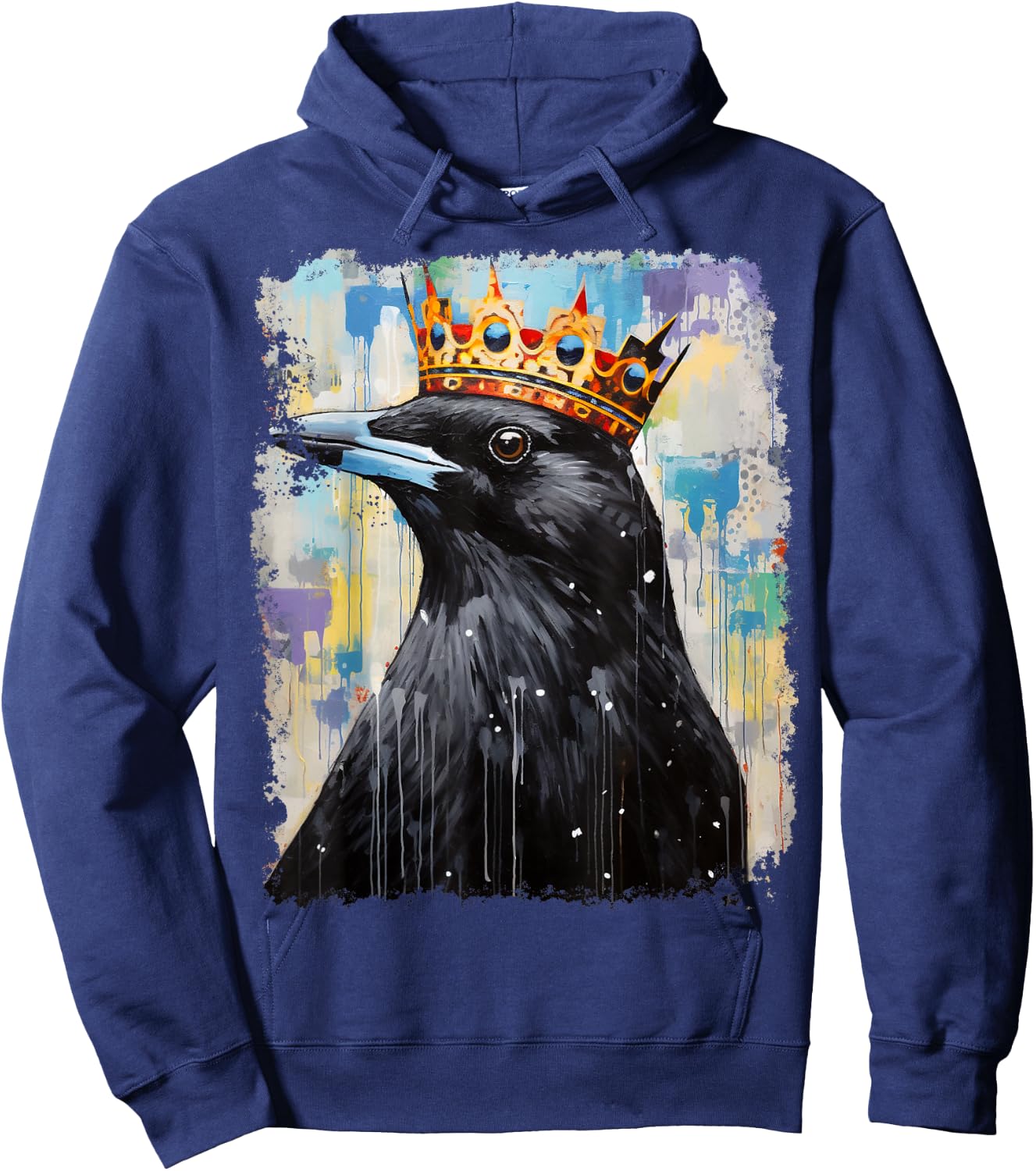 Pop Art Colorful Crow Raven King Queen Crown Hoodie - Hoodie | Navy