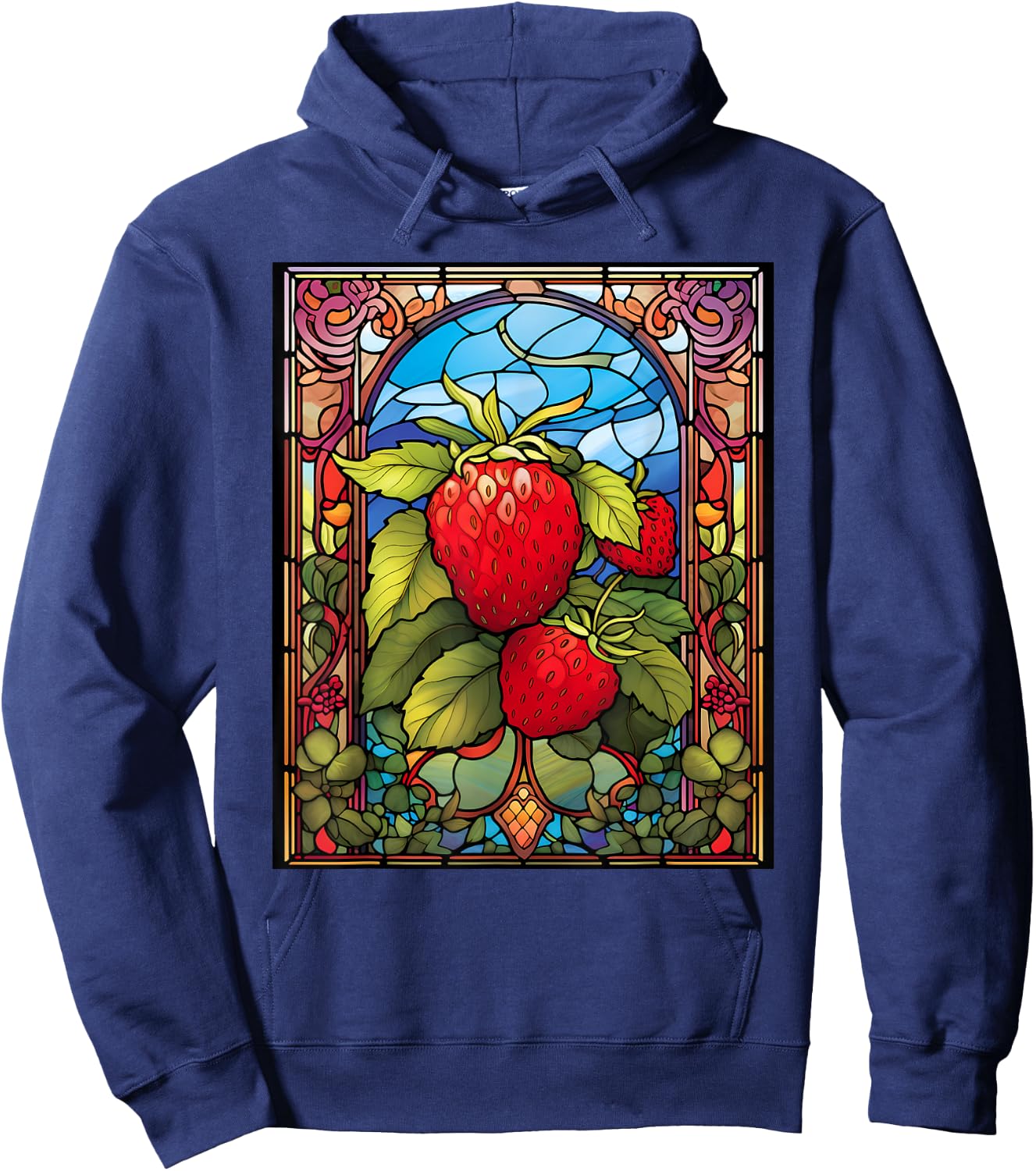 Stained Glass Style Strawberry Hoodie - Hoodie | Navy