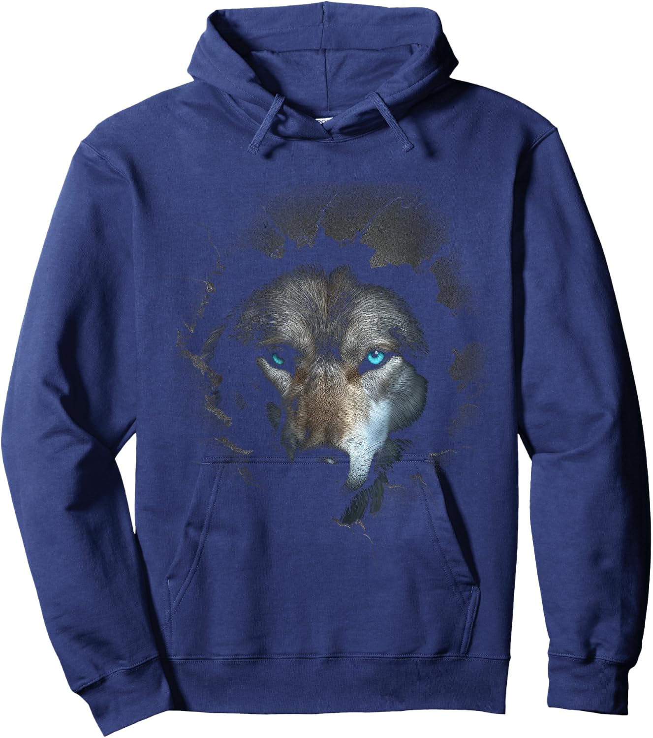 Wolf Blue Eyes Artwork | Wall Animal Motif Wolf Hoodie - Hoodie | Navy