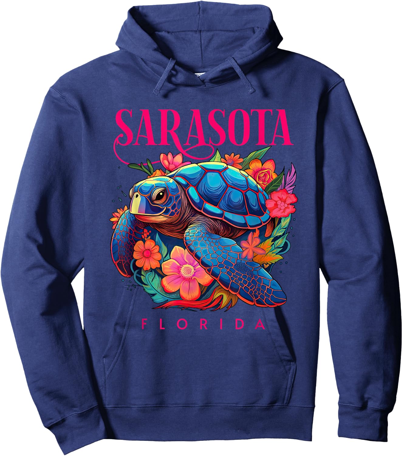 Sarasota Florida Floral Beach Turtle Souvenir Hoodie - Hoodie | Navy