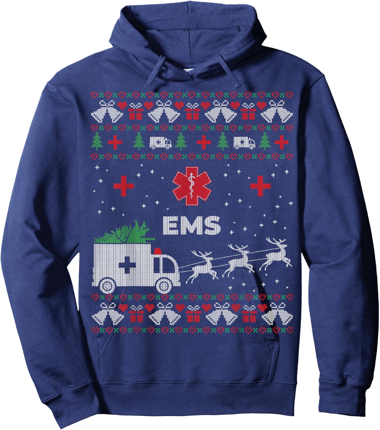 Funny EMS Paramedical Ugly Christmas Sweater Hoodie - Hoodie | Navy