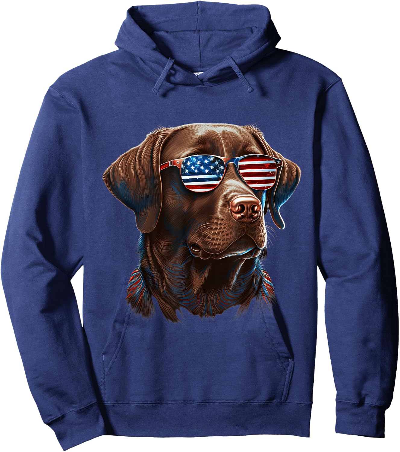 Chocolate Labrador With USA Sunglasses On Hoodie - Hoodie | Navy