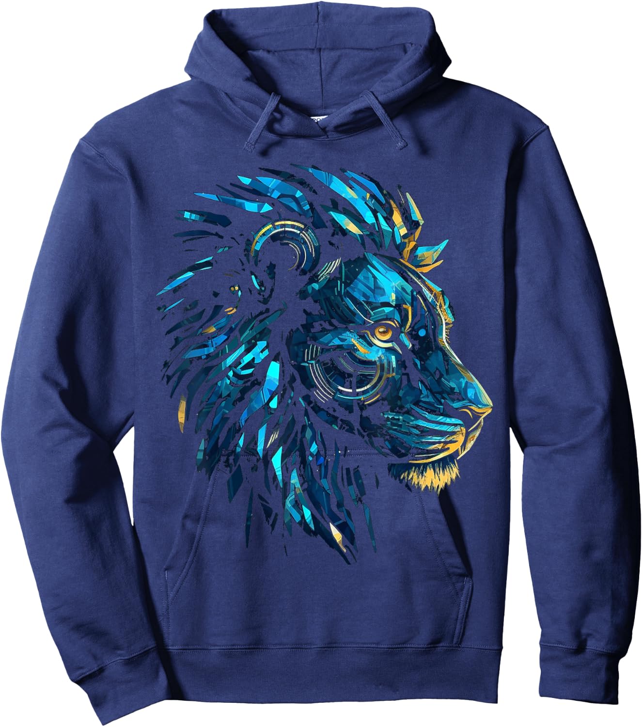 Blue Lion Robot Polygon Fantasy Animal Art Lion Hoodie - Hoodie | Navy