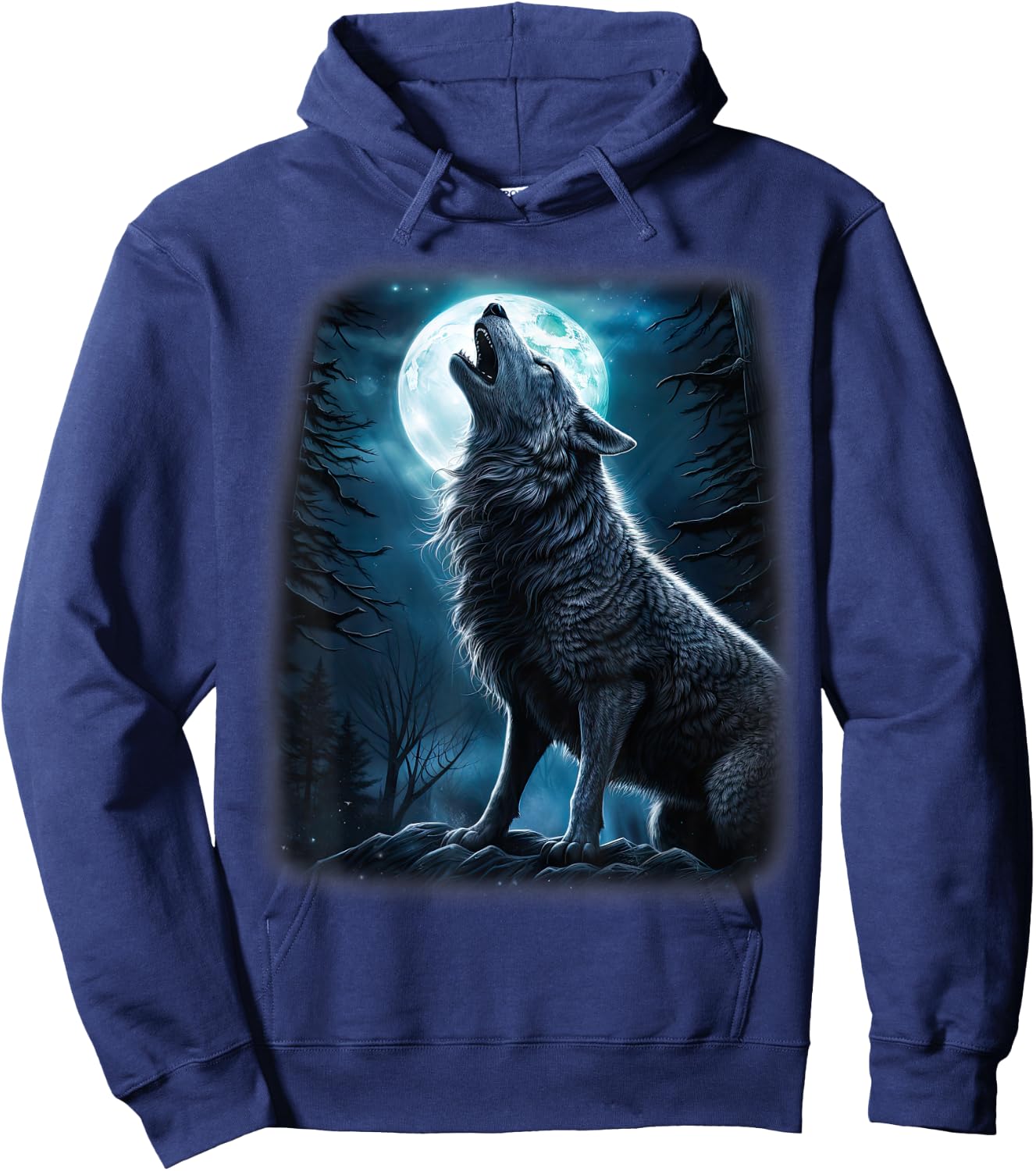 Wolf howling at the Moon Fantasy Art Wildlife Hoodie - Hoodie | Navy
