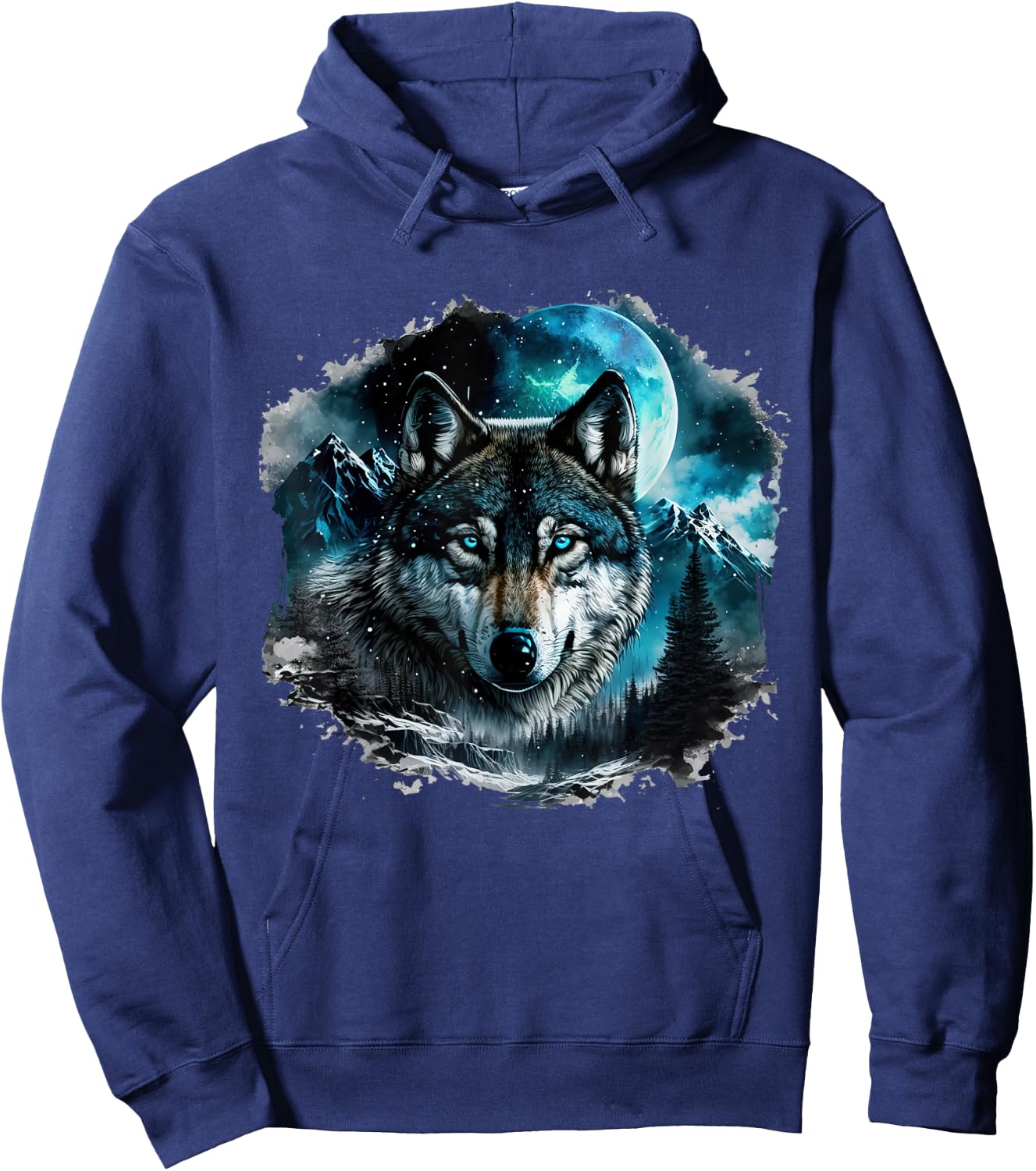 Grey Wolf Hunting Ground Icy Moon Forest Galaxy Hoodie - Hoodie | Navy